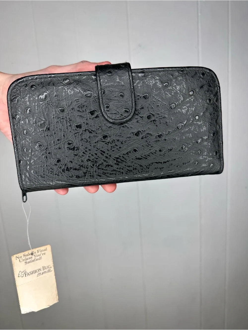 NWT Vintage Maggie Lawrence Black Ostrich Embossed Texture Clutch Wallet